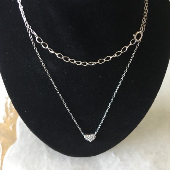 New ღ Pave CZ Heart ღ 925 SS Station Necklace ღ - Picture 3 of 5